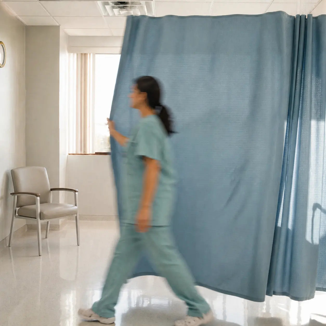 Imperial Privacy Systems cubicle curtain in a hospital corridor