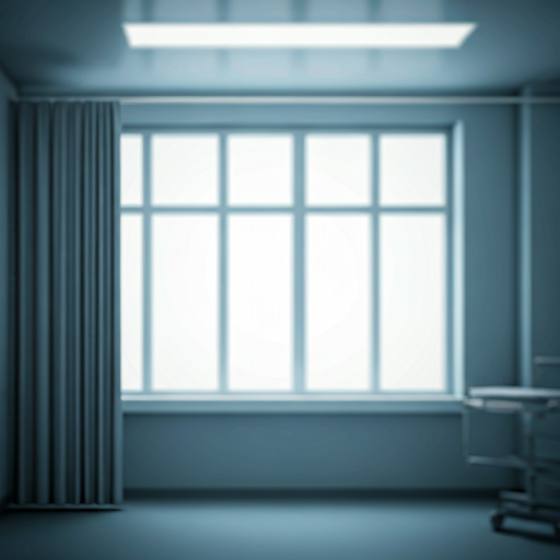 Artistic representation of a high-end clean hospital room with soft focus on a modern privacy curtain and light-filled windows
