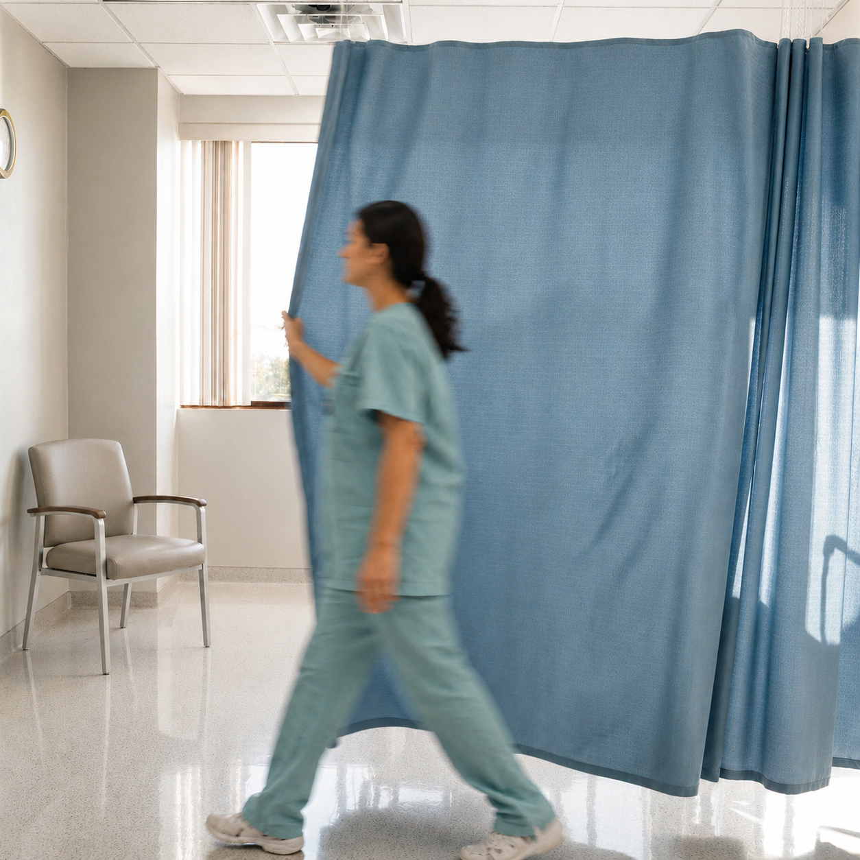 Imperial Privacy Systems cubicle curtain in a hospital corridor