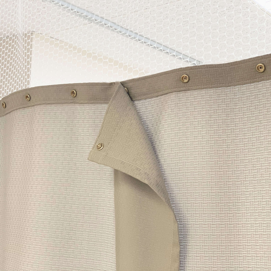 Snap-on cubicle curtains for easy changing and quick removal made in USA cubicle curtain factory used in healthcare hospital and senior care